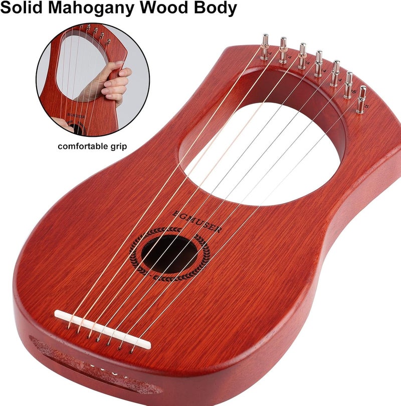 BGMUSER Lyre Harp 7 Strings with Bag,Tuning Wrench,Metal Strings, Mahogany Body and Bone Saddle,Mini Harp Instrument for Beginner - Image 3
